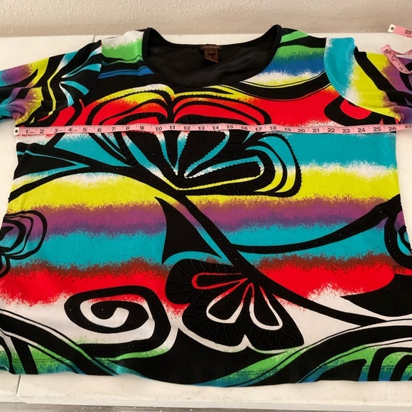 Multiples Abstract Print Top Multicolor Beaded Cotton Pullover Women’s Size 2X - Picture 3 of 14